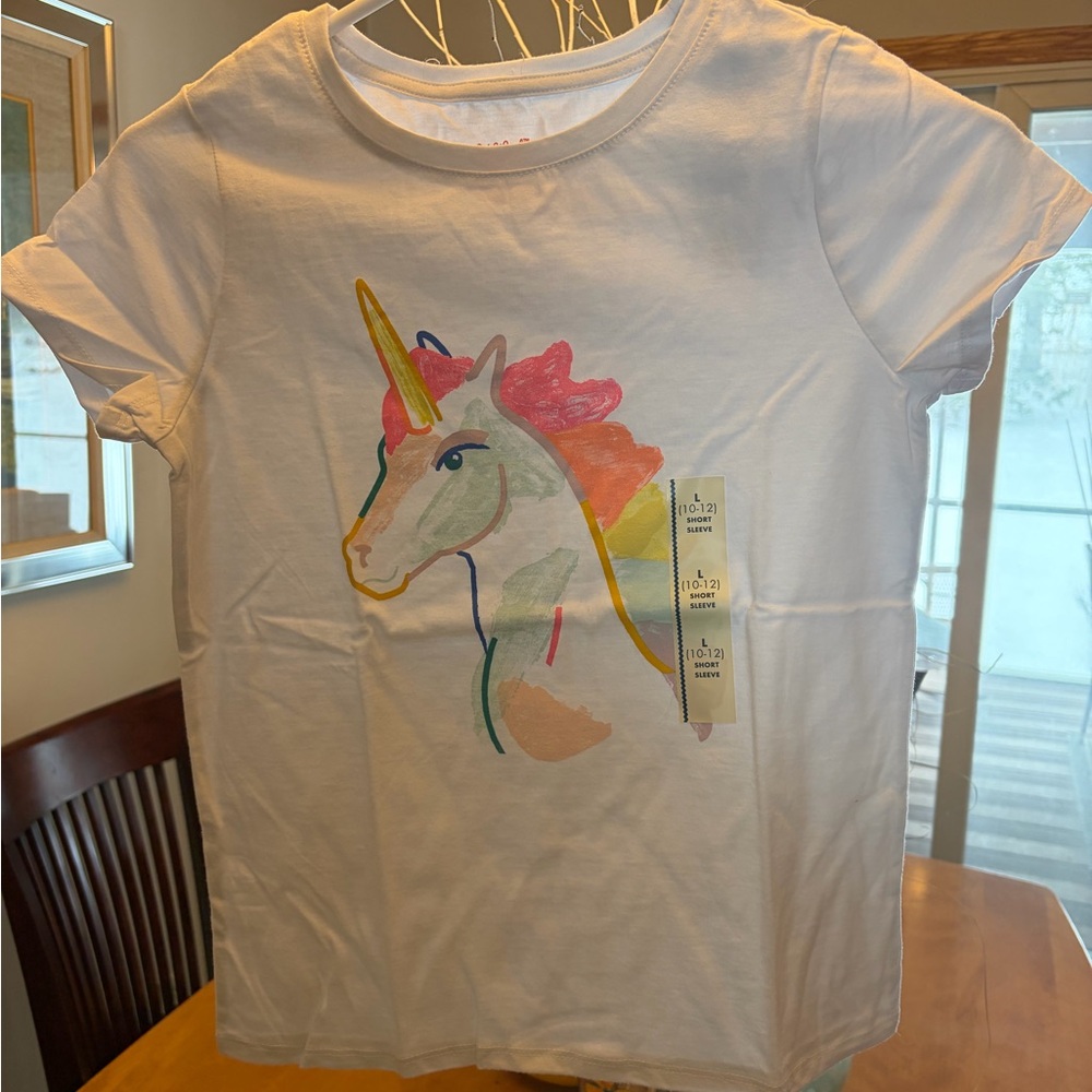 LOT of 2  NWT Cat & Jack Unicorn Graphic Tees - White. Sz 10-12